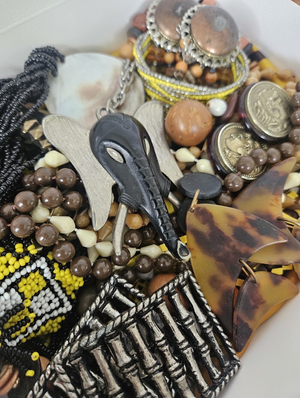 Estate Jewelry Lot Brown And Black Bohemian Vintage To Modern Elephants